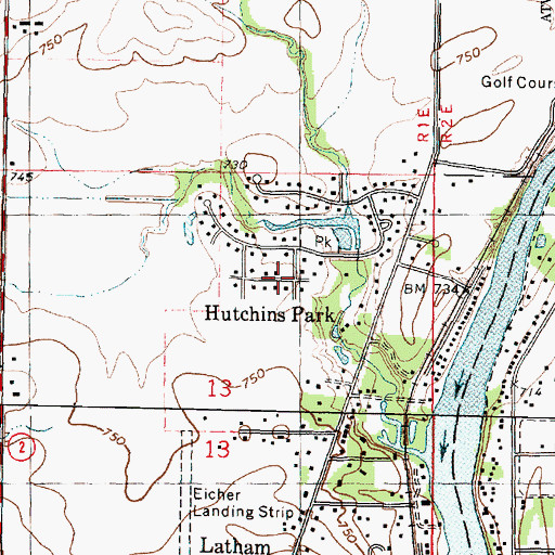 Topographic Map of Hutchins Park, IL