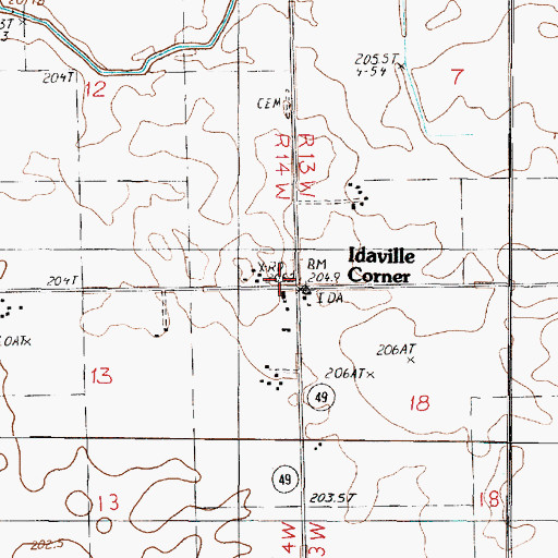 Topographic Map of Idaville Cor, IL