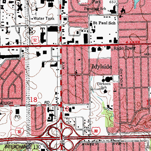 Topographic Map of Idylside, IL