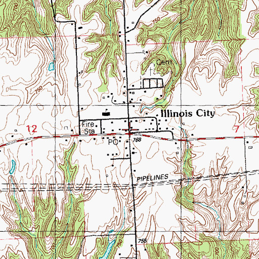 Topographic Map of Illinois City, IL