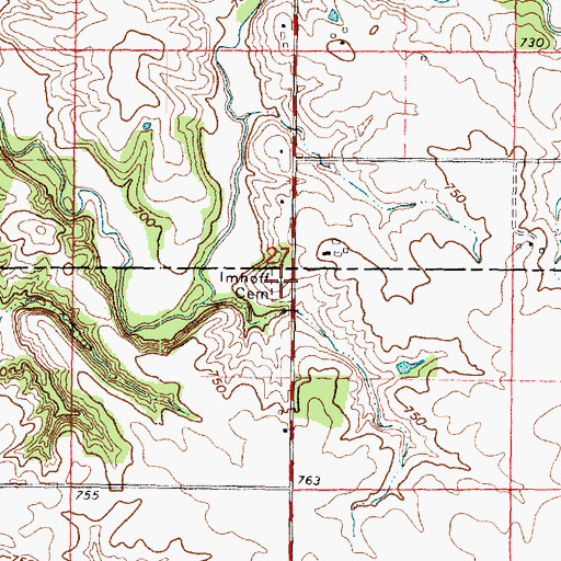 Topographic Map of Imhoff Cemetery, IL