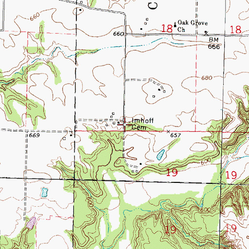 Topographic Map of Imhoff Cemetery, IL