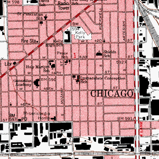 Topographic Map of Immaculate Conception School, IL