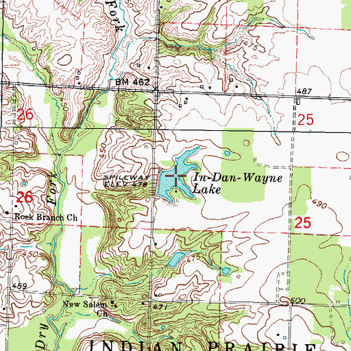 Topographic Map of In-Dan-Wayne Lake, IL