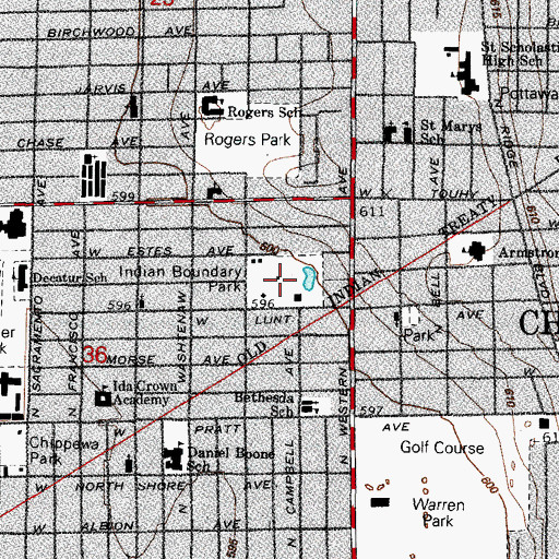 Topographic Map of Indian Boundary Park, IL