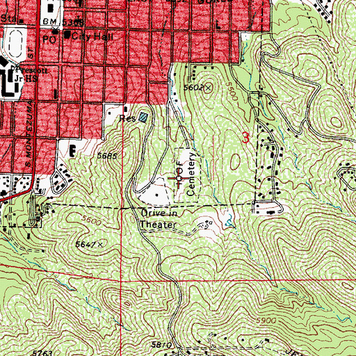 Topographic Map of Independent Order of Odd Fellows Cemetery, AZ
