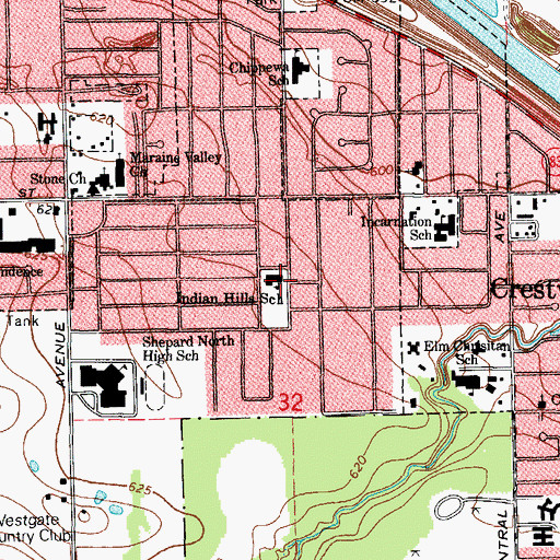 Topographic Map of Indian Hills School, IL