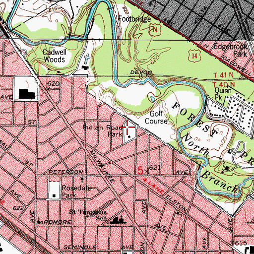 Topographic Map of Indian Road Park, IL