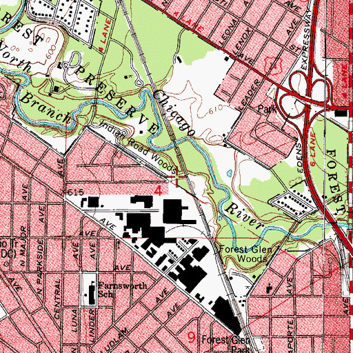 Topographic Map of Indian Road Woods, IL