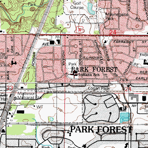 Topographic Map of Indiana Elementary School, IL