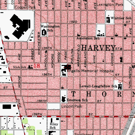 Topographic Map of Ingalls Memorial Hospital, IL