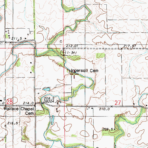 Topographic Map of Ingersoll Cemetery, IL