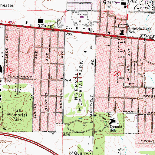 Topographic Map of Ingersoll Memorial Park, IL