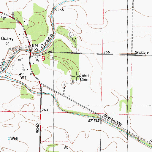 Topographic Map of Inlet Cemetery, IL