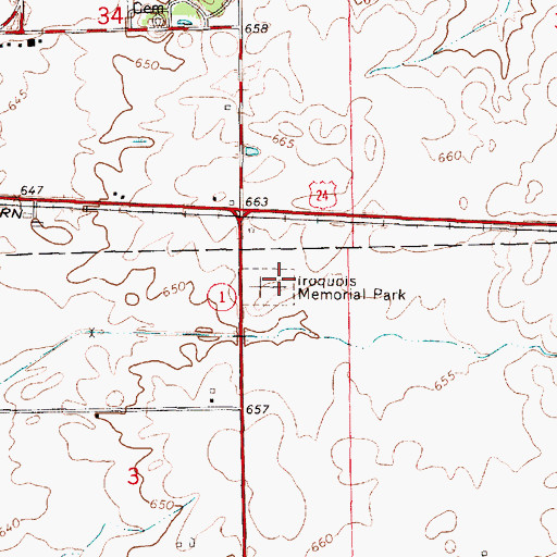 Topographic Map of Iroquois Memorial Park, IL