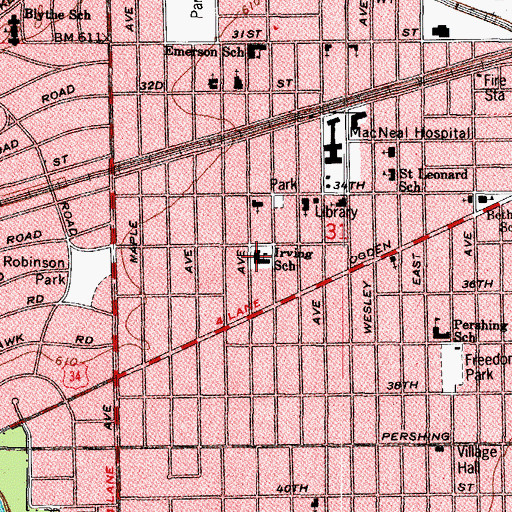 Topographic Map of Irving Elementary School, IL