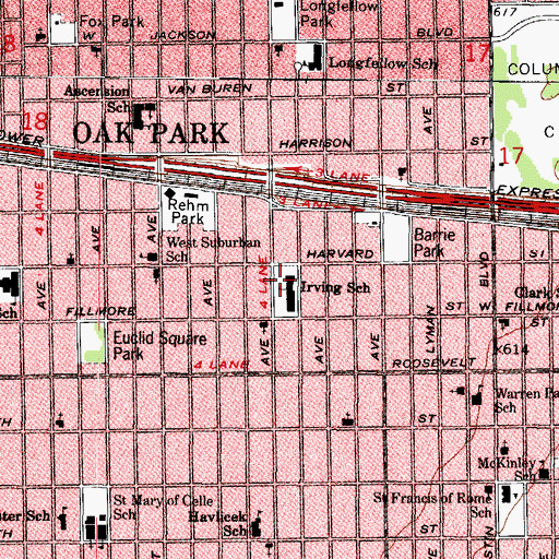 Topographic Map of Irving Elementary School, IL