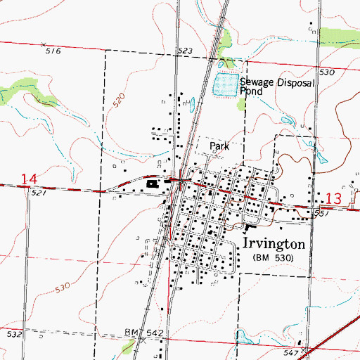 Topographic Map of Irvington, IL