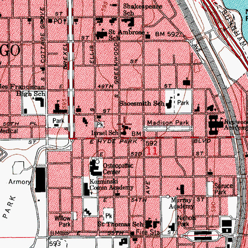 Topographic Map of Isaiah School, IL