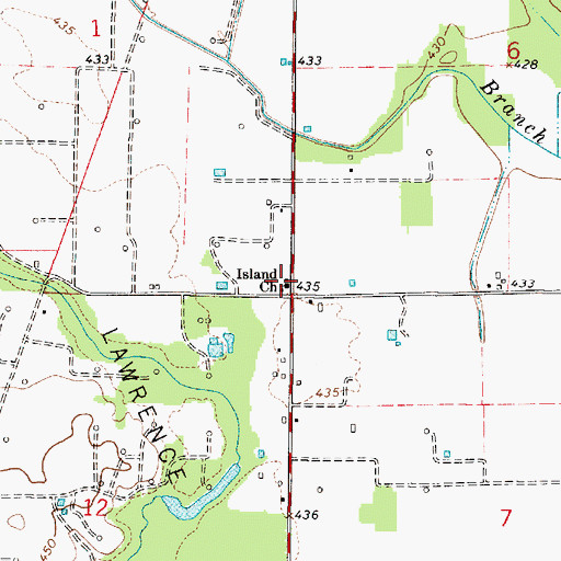 Topographic Map of Island Church, IL