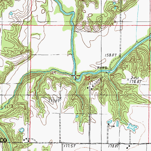 Topographic Map of Island Creek, IL