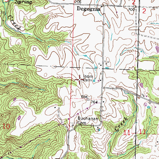 Topographic Map of Isom Cemetery, IL