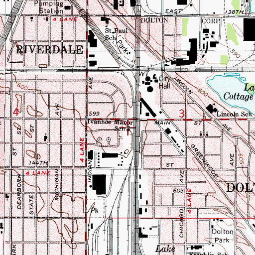 Topographic Map of Ivanhoe Manor School, IL