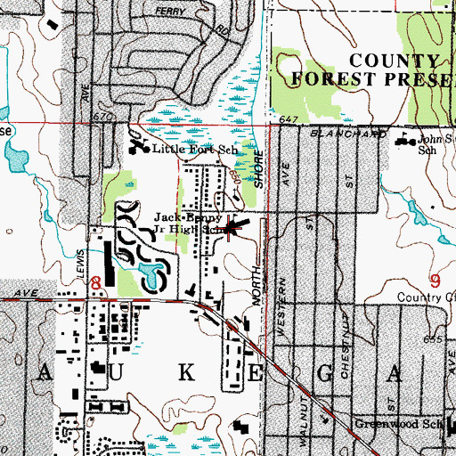 Topographic Map of Jack Benny Middle School, IL