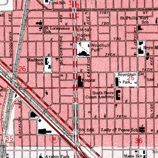 Topographic Map of Jackson Park Hospital and Medical Center, IL