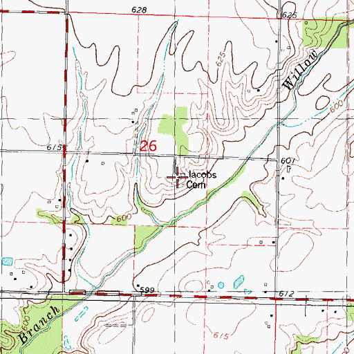 Topographic Map of Jacobs Cemetery, IL