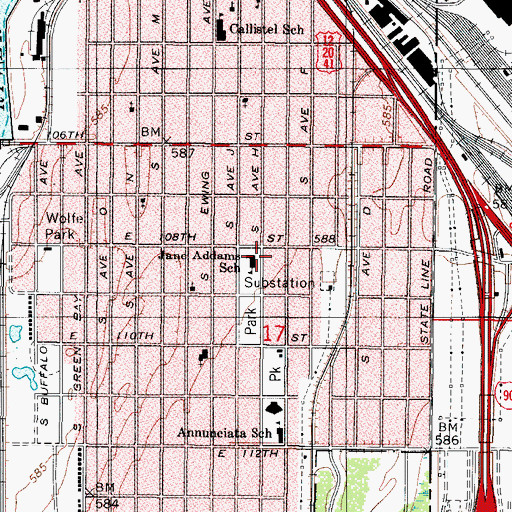 Topographic Map of Jane Addams Elementary School, IL