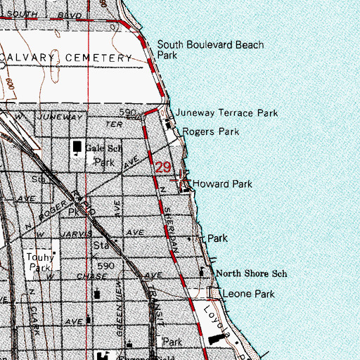 Topographic Map of Jarvis Avenue Park, IL