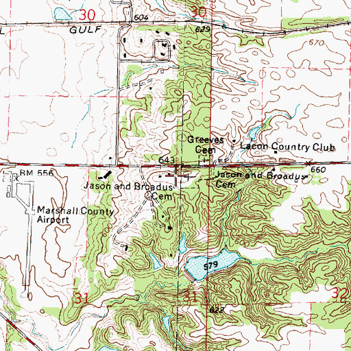 Topographic Map of Jason and Broadus Cemetery, IL