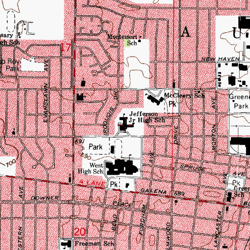 Topographic Map of Jefferson Middle School, IL