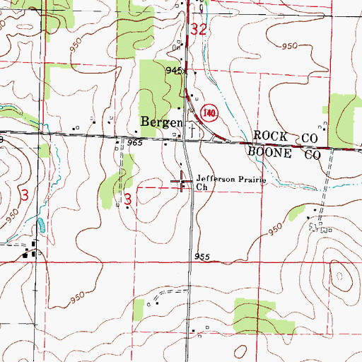 Topographic Map of Jefferson Prairie Church, IL