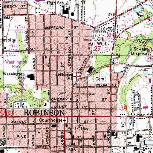Topographic Map of Jefferson School, IL