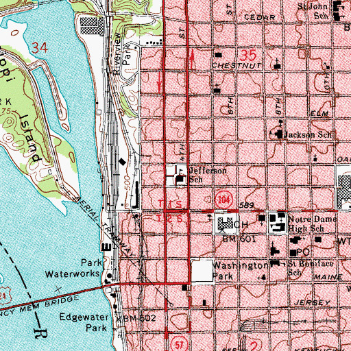 Topographic Map of Jefferson School, IL