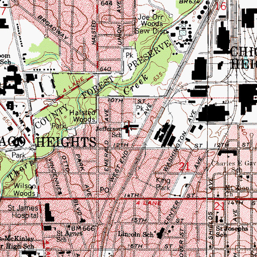 Topographic Map of Jefferson Elementary School, IL