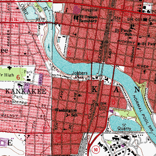Topographic Map of Jobbers Park, IL