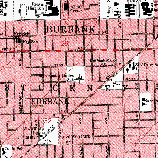 Topographic Map of John Foster Dulles School, IL