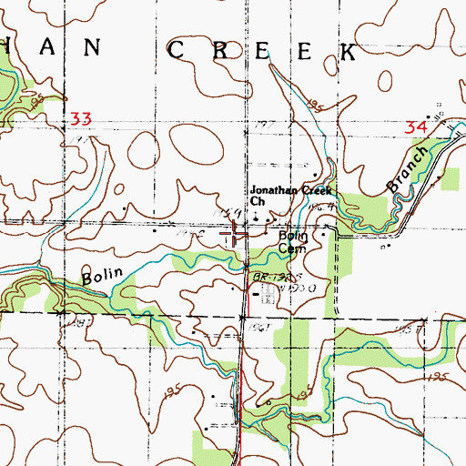 Topographic Map of Jonathan Creek Christian Church, IL