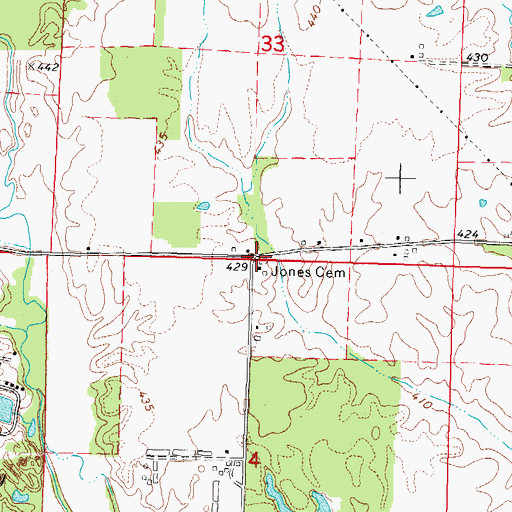 Topographic Map of Jones Cemetery, IL