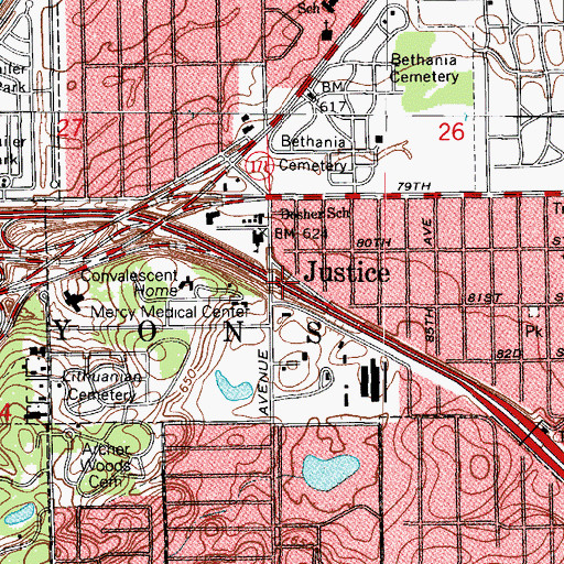 Topographic Map of Justice, IL