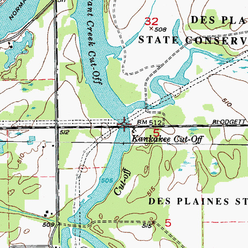 Topographic Map of Kankakee Cut-Off, IL