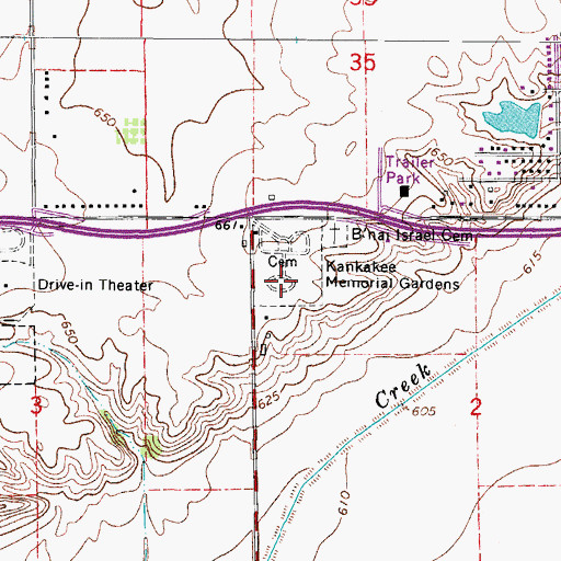 Topographic Map of Kankakee Memorial Gardens, IL