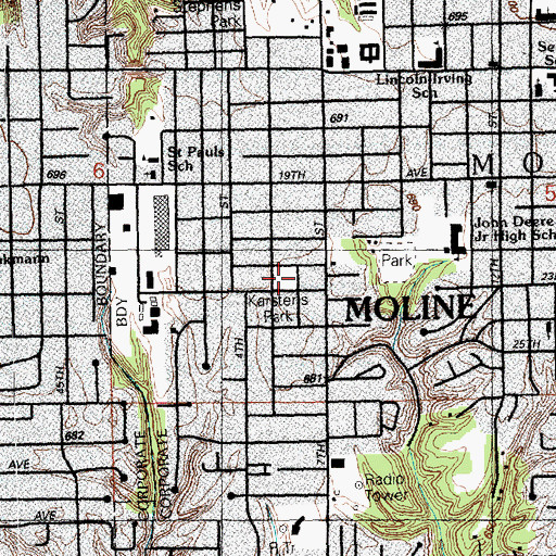 Topographic Map of Karstens Park, IL