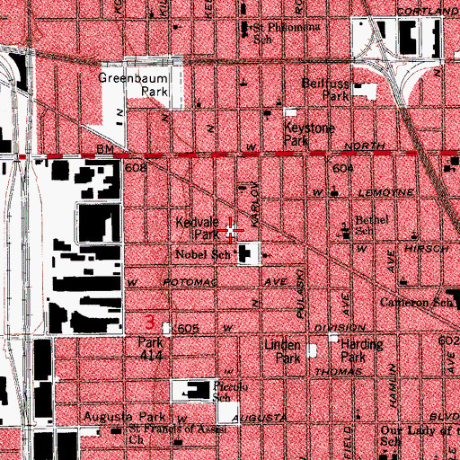 Topographic Map of Kedvale Park, IL