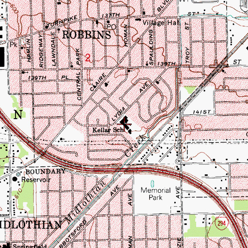 Topographic Map of Kellar Junior High School, IL