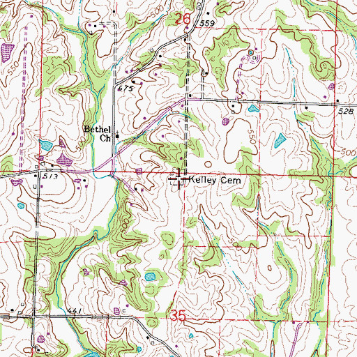 Topographic Map of Kelley Cemetery, IL