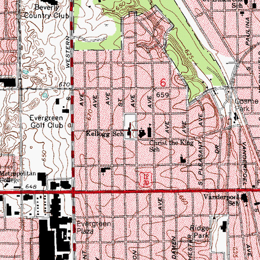 Topographic Map of Kellogg School, IL
